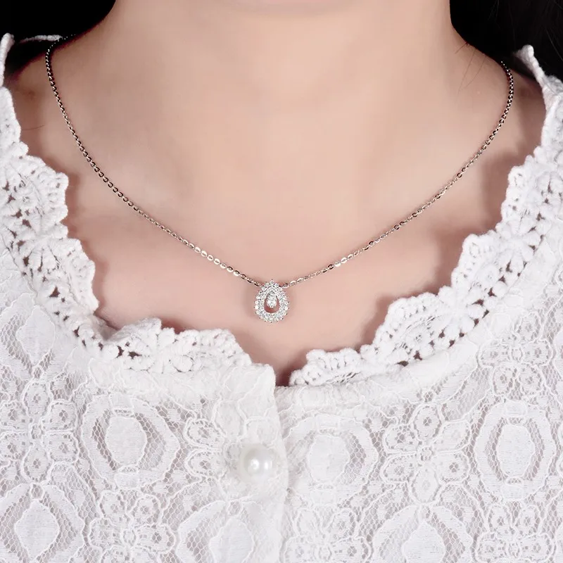 Специальные Дизайн SI Алмазный кулон Цепочки и ожерелья Настоящее 18 К Белое золото элегантный для жены дочь свадебное Ювелирные украшения