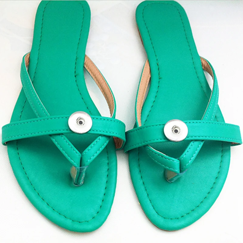

Green leather Flip flops slipper 18mm snap button jewelry OEM, ODM TX103