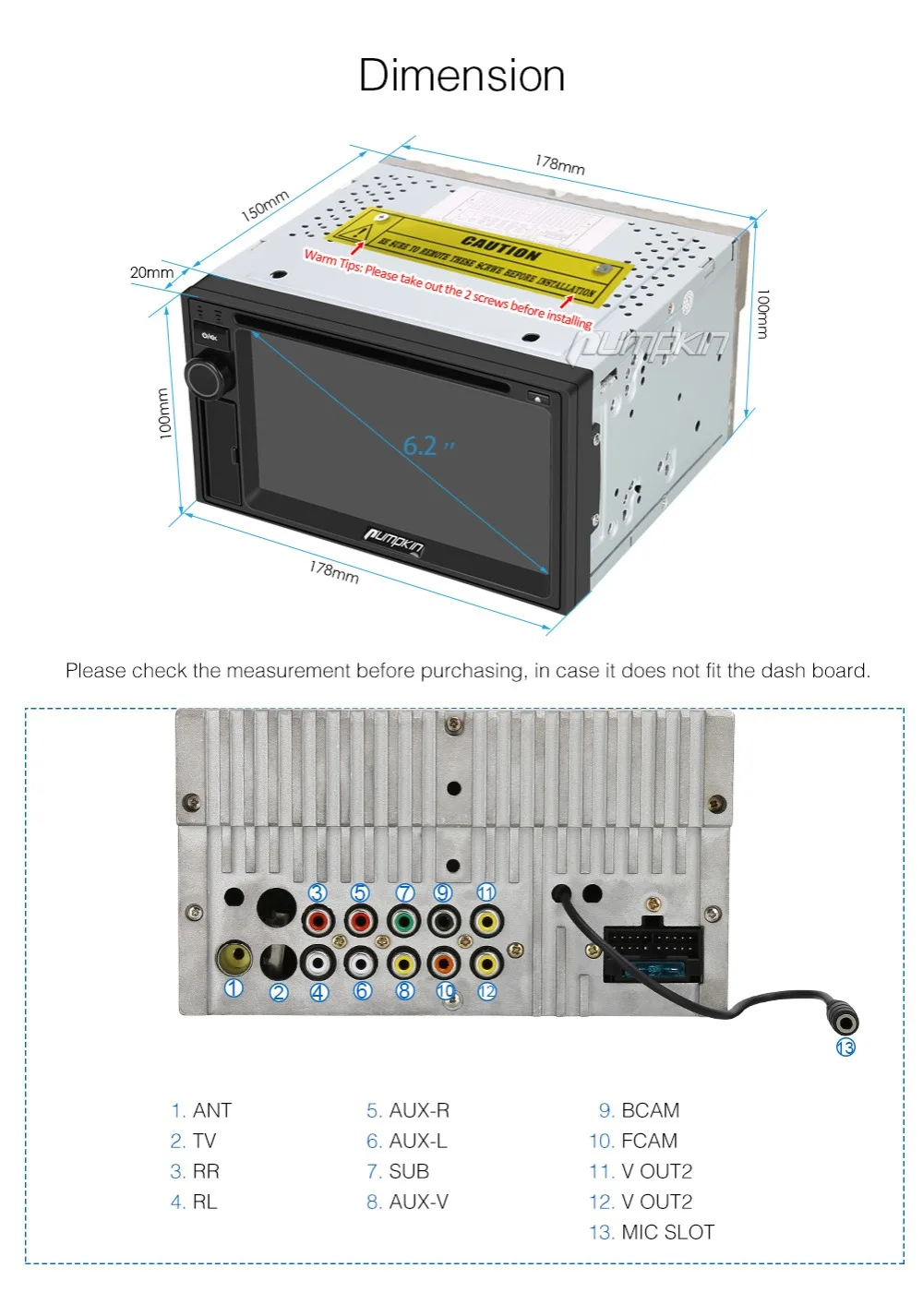 Cheap Pumpkin 2 Din 6.2" Touchscreen WINCE OS Car Radio DVD Player Support MP4 MP5 HD 1080P Video Audio FM/AM RDS Radio Player 13