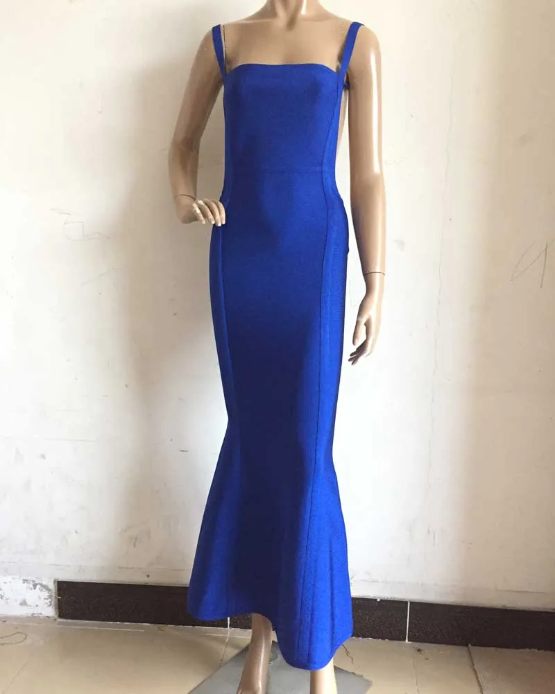 Новое длинное платье с синими бретельками модный роскошный Повседневный Женский коктейльный вечерние Бандажное длинное платье(H1804 - Цвет: Синий
