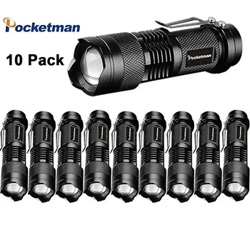 

10 Pack,Pocketman Mini SK68 3 Modes Q5 LED Flashlight Torch 7w 2000lm Adjustable Focus Zoomable Light (Black)