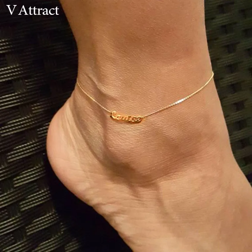 Летний стиль, ювелирное изделие для ног, Золотая цепочка, заказное имя, ножные браслеты для женщин, Пляжная бижутерия, Femme, персонализированный браслет Cheville BFF, подарок