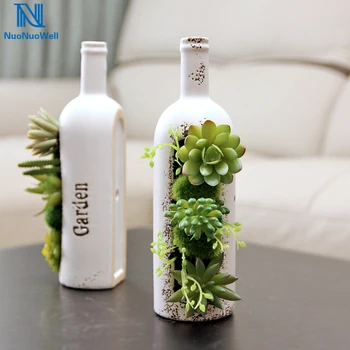 NuoNuoWell Artificial planta bonsai suculenta con ollas de cerámica botella blanca botella de decoración del hogar falso