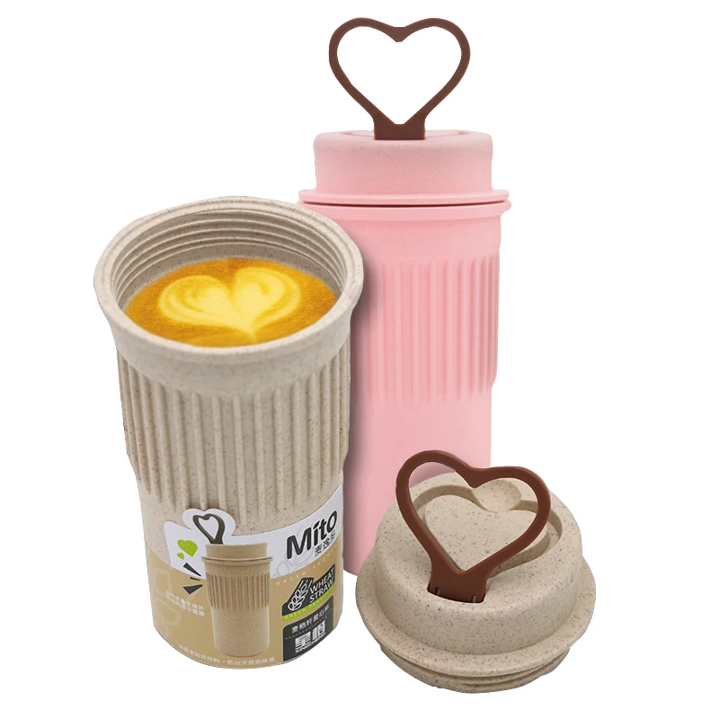 

Basedidea Wheat Stalk Travel Water Bottle Coffee Cup Bottle Reusable Tea and Coffee Bottle with Lid 350ml