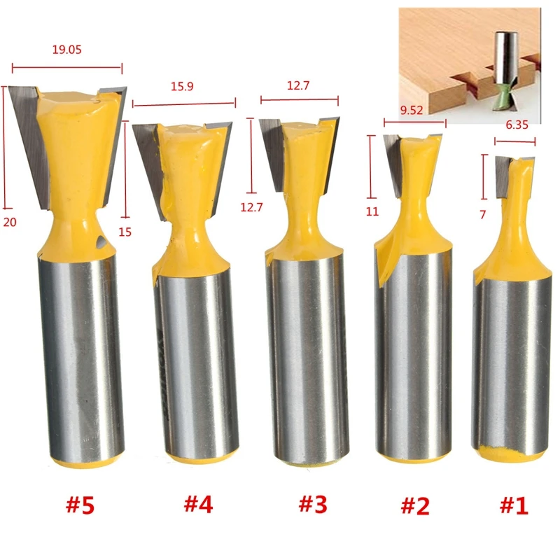 

High Quality 5PC Rail Stile Drill Bits Router Bit Solid Hardened Steel Body Dovetail Tenon Wood Cutter Woodworking Drilling