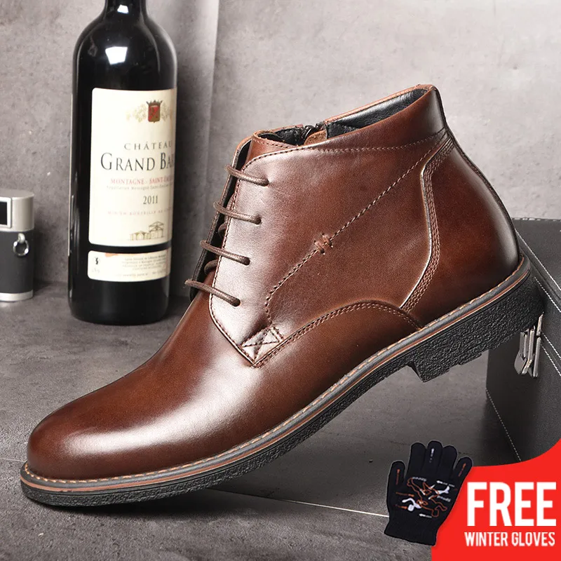 Baratos OSCO botas de cuero genuino para hombre Otoño Invierno botas de tobillo calzado de moda Zapatos Hombre Zapatos de cordones para de negocios casuales de alta calidad para hombres