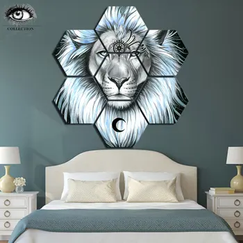 

Lion Galaxy by Pixie Cold Modular Pictures 7 panels Whit King Lion Canvas painting Wall Art Picture Home Decoration Pictures