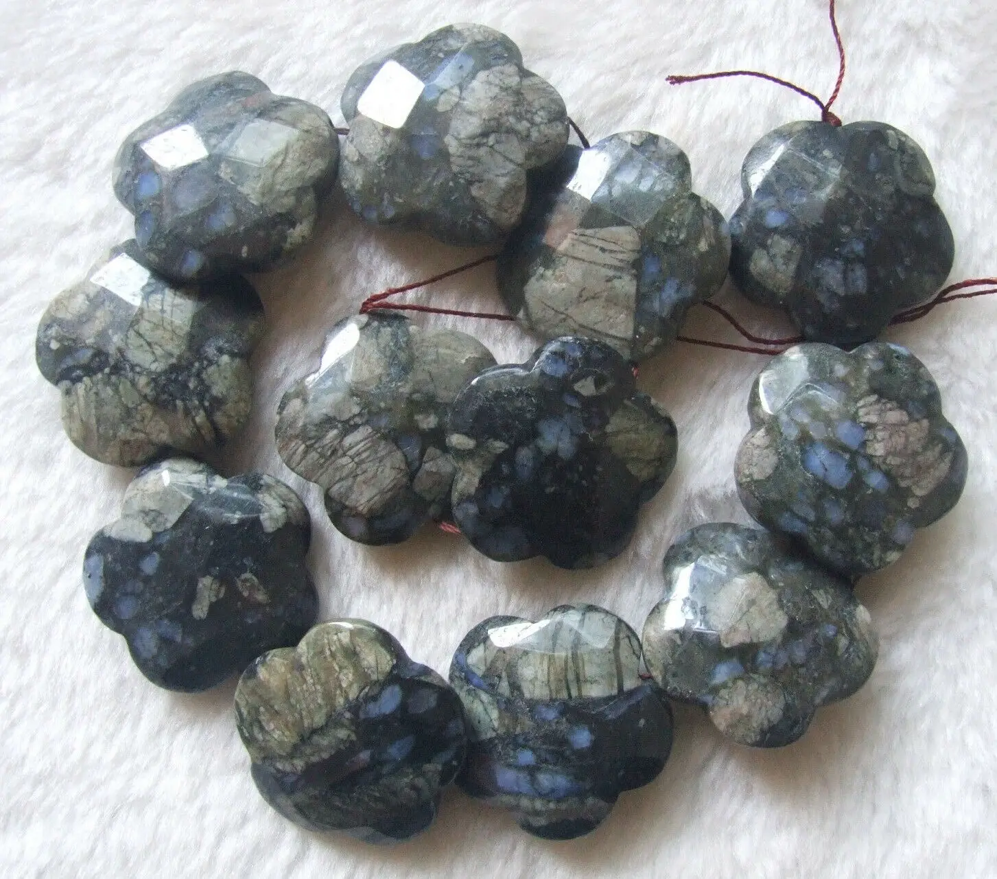 

33mm Natural Gray Opal Carved Faceted Flower Loose Beads 15Inch