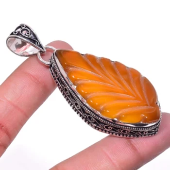 

Carved-Leaf Pendant Silver Overlay over Copper Antique Pendant ,66mm, P5882