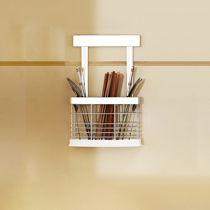 Black hanging stainless steel chopstick cages spoon white holder forks rack shelves reinforced kitchen storage cutlery organizer