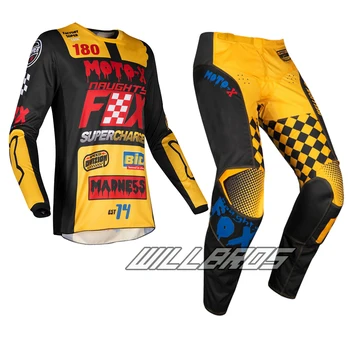 

Free shipping Naughty Fox 2019 Adult MX 180 Czar Black Yellow Jersey Pants Motocross Dirt bike ATV Off Road Racing Gear Set