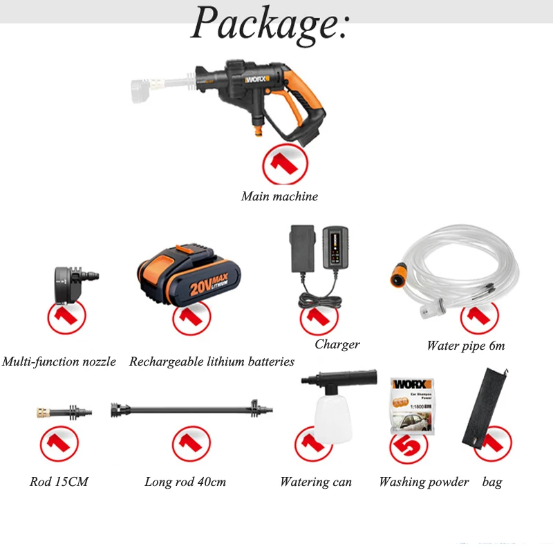 2L/мин 20v высокого давления автомобиля стиральная машина Беспроводной бытовое зарядное водяной пистолет водяной насос литий Батарея Мощность инструменты WG629E