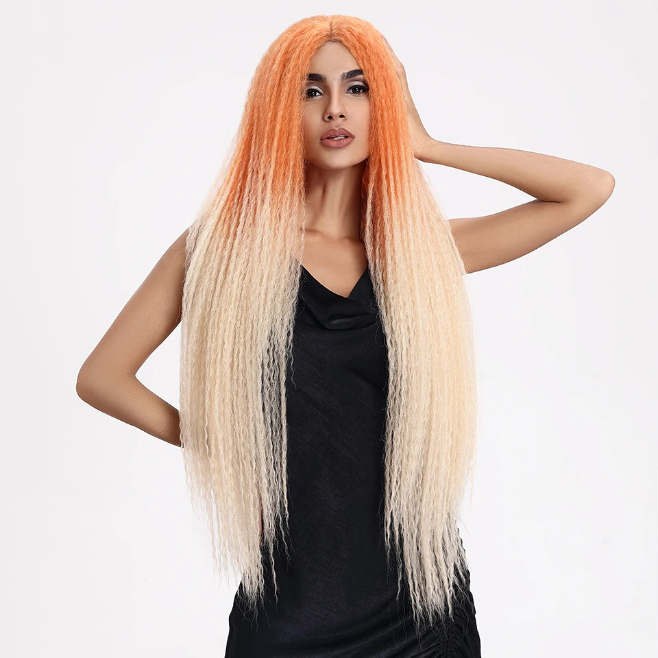 Магические 38 дюймов длинные афро кудрявые прямые волосы плетение Омбре синтетические парики на кружеве для черных женщин жаропрочные вечерние парики