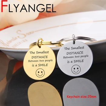 

FLYANGEL Engraved Keychain The Smallest Distance Between Two People Is Small Bag Charm Key Holder Gifts For Distance Lover