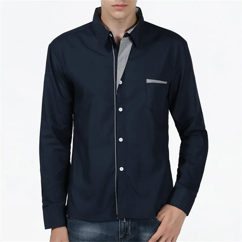 

New Slim Fit Stitch Stripe Top Fly Solid Color Casual Shirt Men's Social Shirt Full Sleeve Turn Down Collar Standard US Size