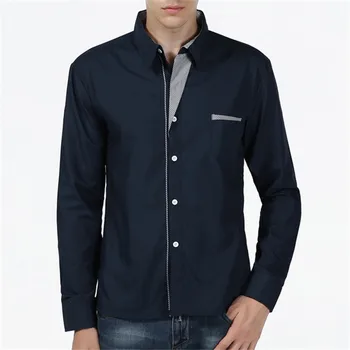 

New Slim Fit Stitch Stripe Top Fly Solid Color Casual Shirt Men's Social Shirt Full Sleeve Turn Down Collar Standard US Size