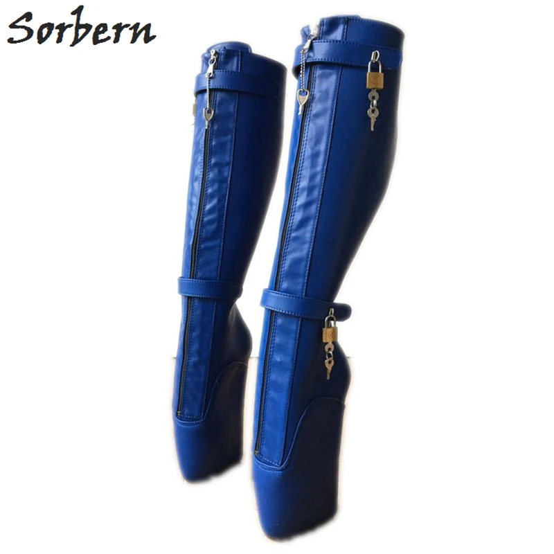 Sorbern Botas de media caña para mujer, zapatos góticos de pierna ancha y  tacón sin tacón, estilo Ballet, talla 42|Botas hasta la rodilla| -  AliExpress