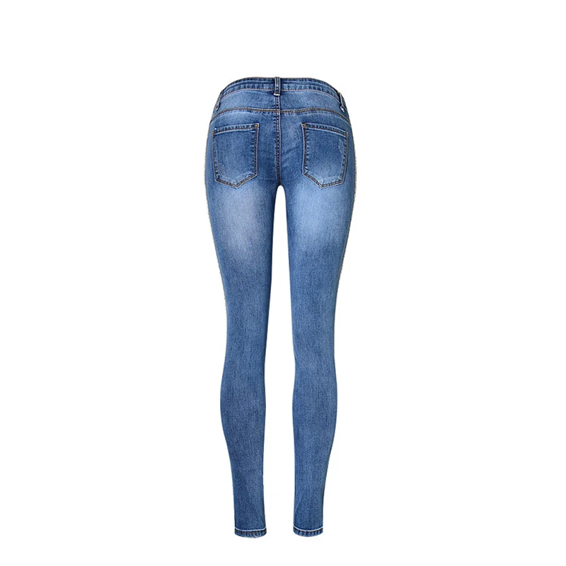 Pantalones vaqueros de mezclilla de longitud completa para mujer, pantalones de cintura baja, pantalones ajustados, talla grande y rayas laterales doradas 2019 - 3
