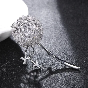 

FUNMOR Sparkling CZ Zircon Hollow Dandelion Shape Brooch Silver Color Wedding Plant Brooches For Women Girls Banquet Pin Jewelry