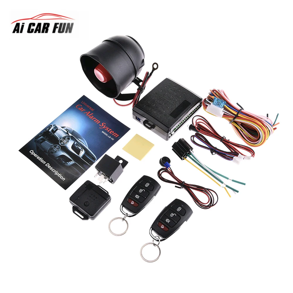 

12V Universal 1-Way Car Anti-theft System Protection System Alarm Security Keyless Start With Siren Device With 2 Remote Control