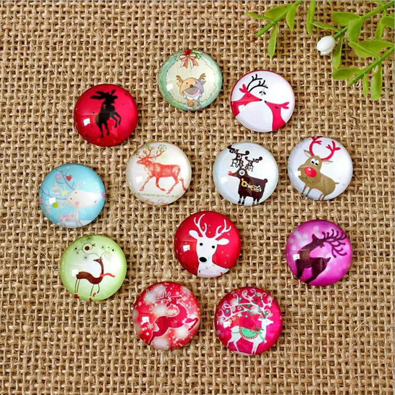 

Mix Christmas reindeer Photo Round Glass Cabochons 8mm-35mm DIY Flatback Jewelry Accessories For Earrings Bracelets