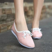 Hot Sale 2016 New Fashion Cut-outs Breathable Flat Woman Shoes Leisure Lace-up Pointed Toe Small White Shoes Size 35-40 ST235