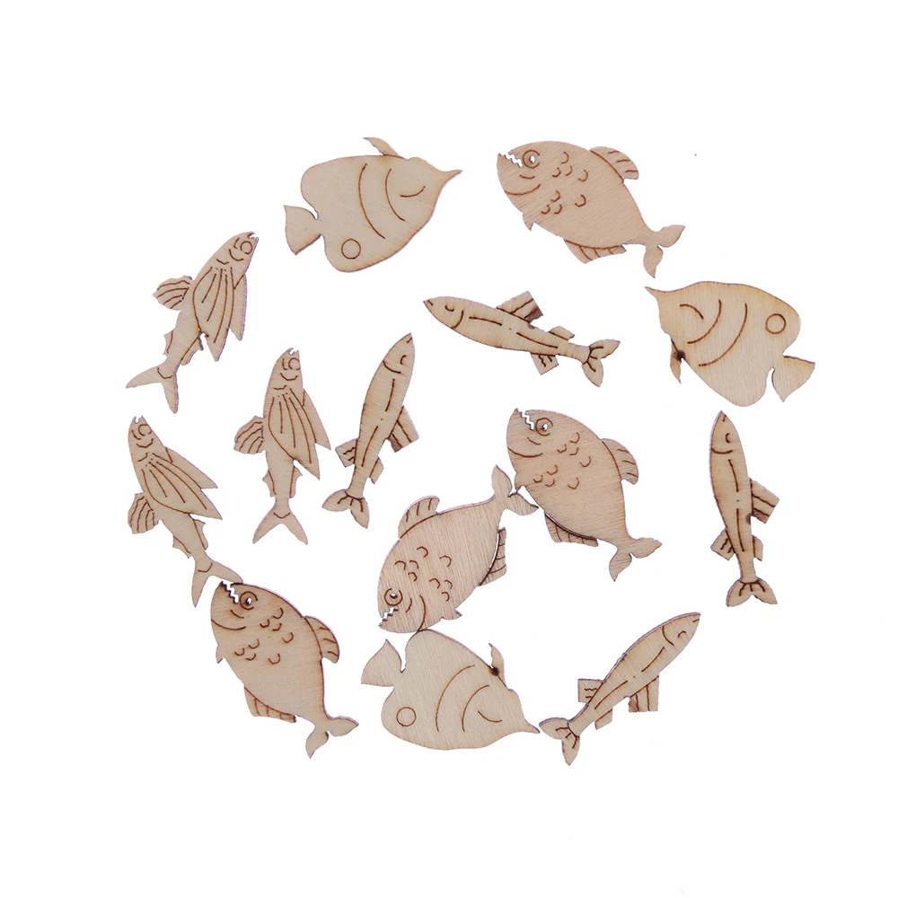 

20Pcs/set Wooden Fish Pattern Decor Scrapbook Vintage Chic Craft Handicraft Party Table Decorations Valentine's Day Ornament