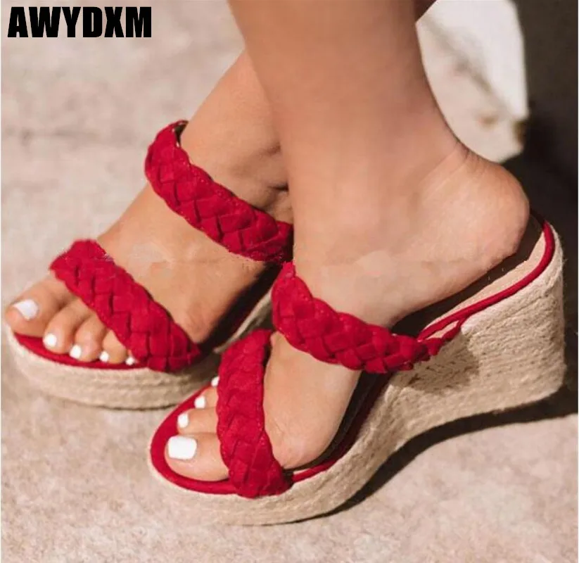

Women slipper new Weaving Wedge platform open toe ladies Slide shoes Female outdoor Comfort slip on Casual shoe woman shoes S013