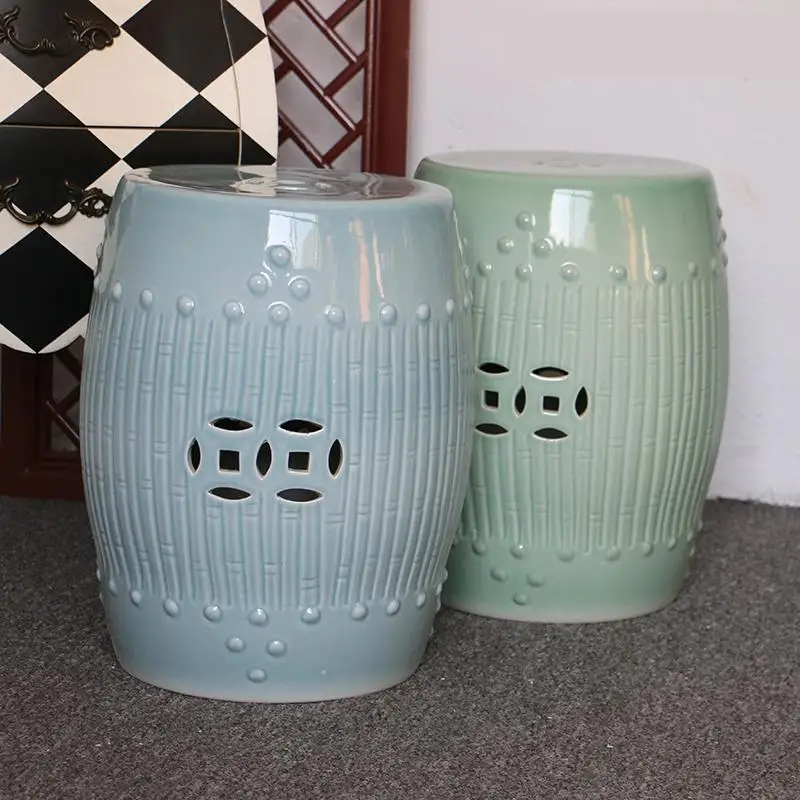 Jingdezhen Bamboo Sculpture Ceramic Drum stool bathroom home decoration