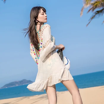 

Big backless sexy vacation clothes bikini blouse seaside beach coat long sunscreen clothing temperament blouse women's clothing