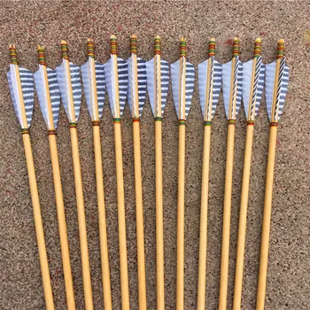

12PCS 32" SP400 Wooden Arrows With Turkey Feather&Points For Outdoor Traditional LongBow
