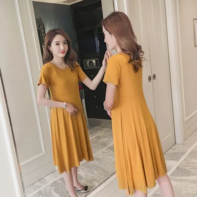 New Modal Pregnant Women Dress Clothes for Maternity Short Sleeve O-neck Dress Vestidos Clothes Pregnancy Clothing Plus Size
