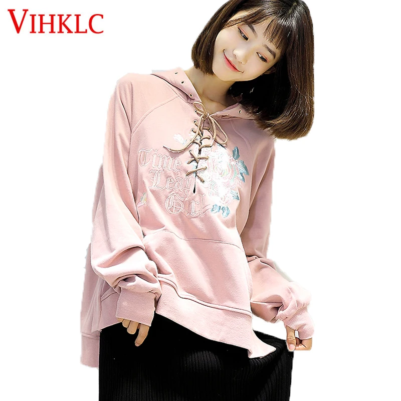 2018 Hoodie Kawaii Women Hoodies Cute Pattern Embroidered Letter Drawstring Harajuku Street