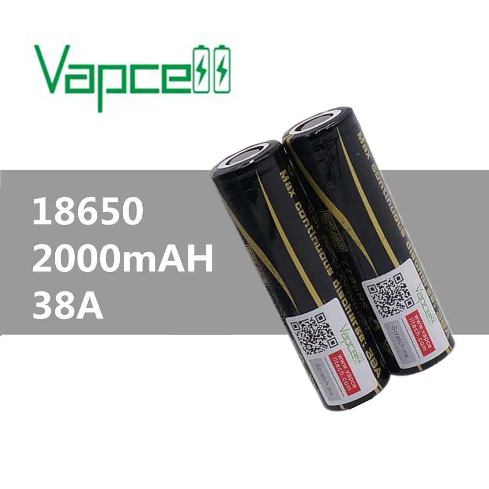 2 шт. VAPCELL 18650 2000 мАч 3 7 в перезаряжаемая литиевая батарея высокой мощности
