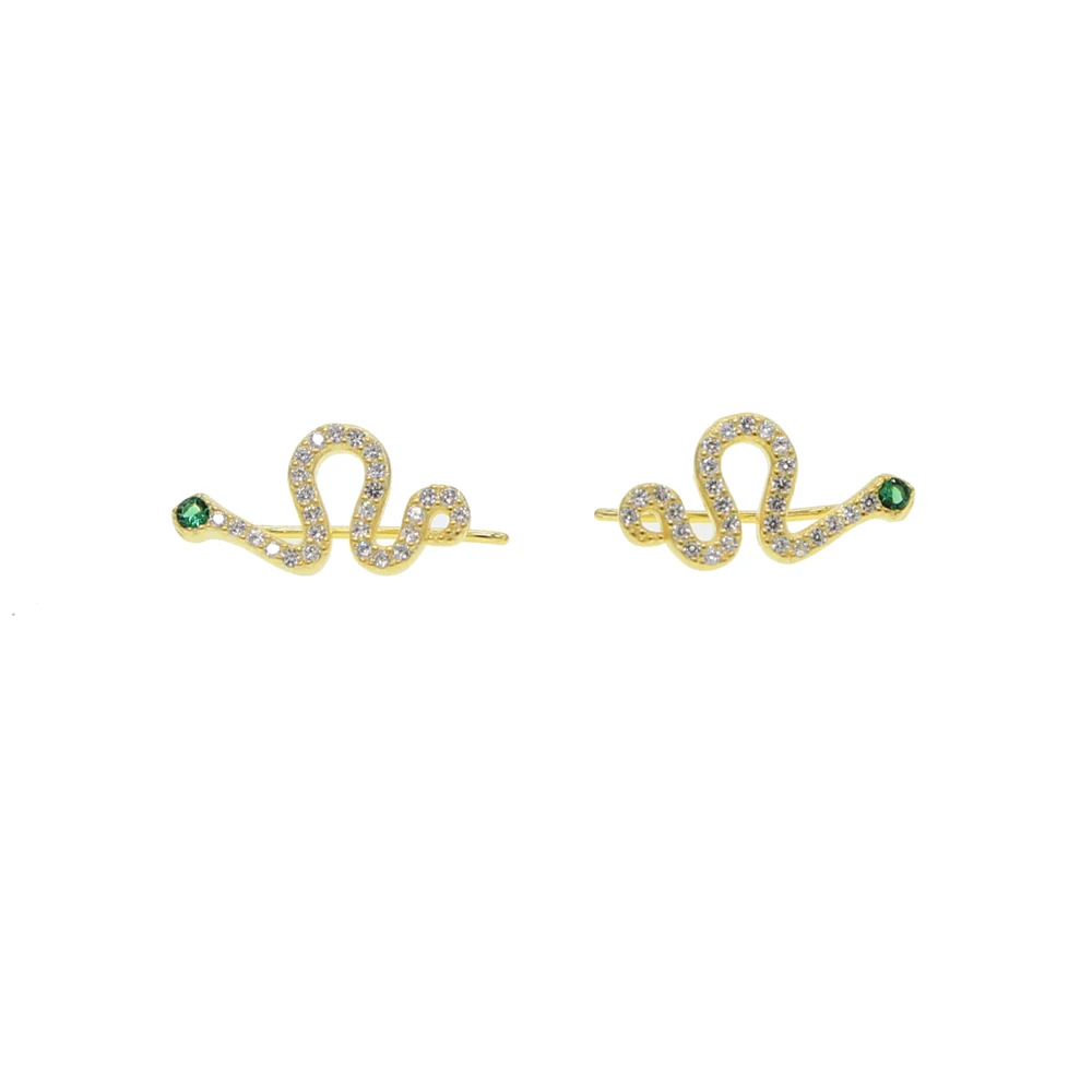 

2019 latest climber earring snake shape green eye full cubic zirconia sparking cz 925 sterling silver gold filed fashion jewelry