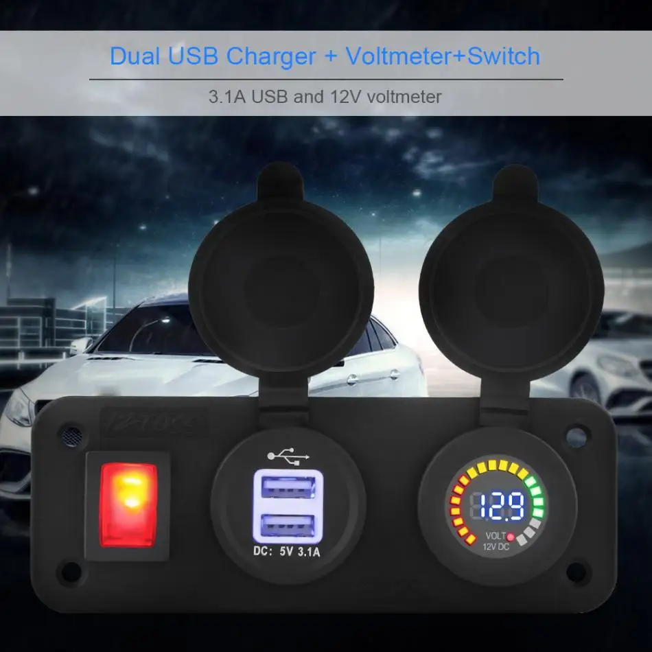 Buy 12V 3.1A USB Charger Voltmeter Dual USB Charger