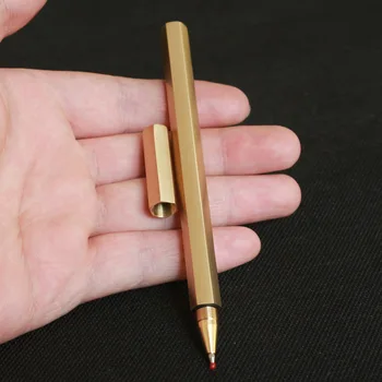 Hexagonal brass gel pen Handmade pure hexagonal brass pen Metal gel pen Bamboo copper pen creative gift school office stationery retro brass pen 0 5mm black ink hand made metal pen the tactical pen copper gift pen stylus private outdoor travel kit