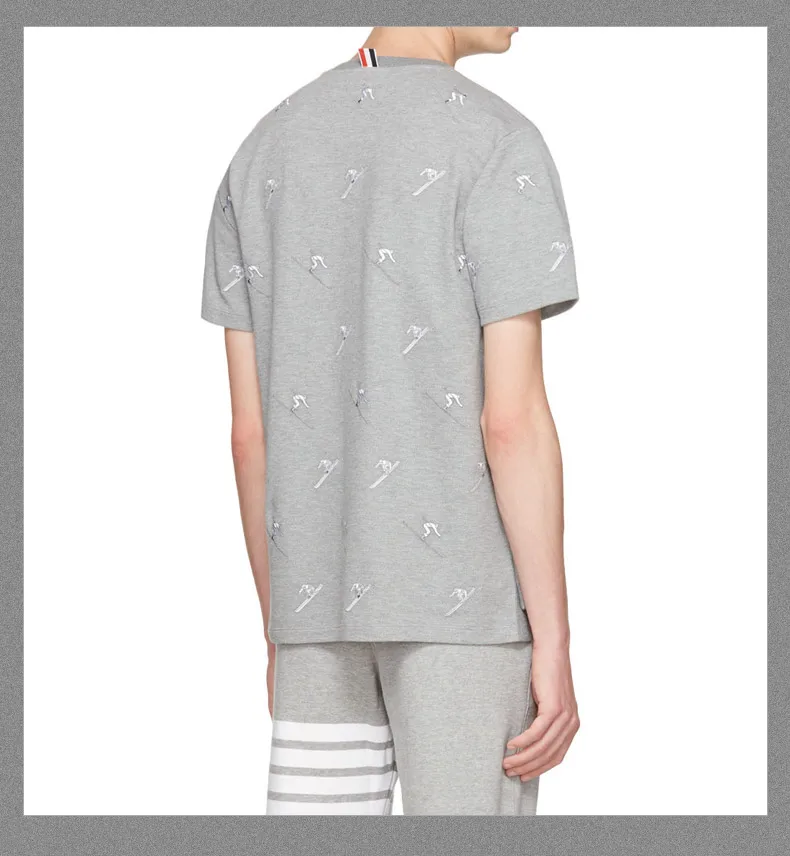 Модная брендовая футболка TB Tom, мужская и женская повседневная одежда с коротким рукавом, летняя хлопковая Лыжная рубашка с круглым вырезом и вышивкой