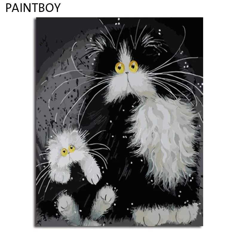 

PAINTBOY Framed Pictures Painting By Numbers of Animal Cat Handwork Canvas Oil Painting Home Decor For Living Room