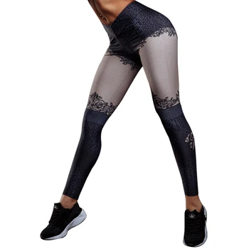 

NORMOV Fashion Sexy Leggings For Women Spring High Waist Push Up Lace Printing Mesh Patchwork Jeggings Female Workout Legging
