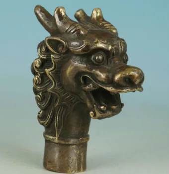 

Chinese Old Bronze Handmade Carved Dragon Collect Statue Cane Walking Stick Head