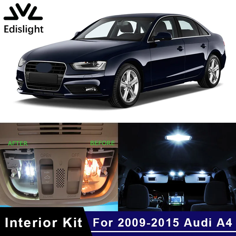 

Edislight 18Pcs White Canbus LED Lamp Car Bulbs Interior Package Kit For 2009-2015 Audi A4 B8 Avant Map Dome Door Plate Light