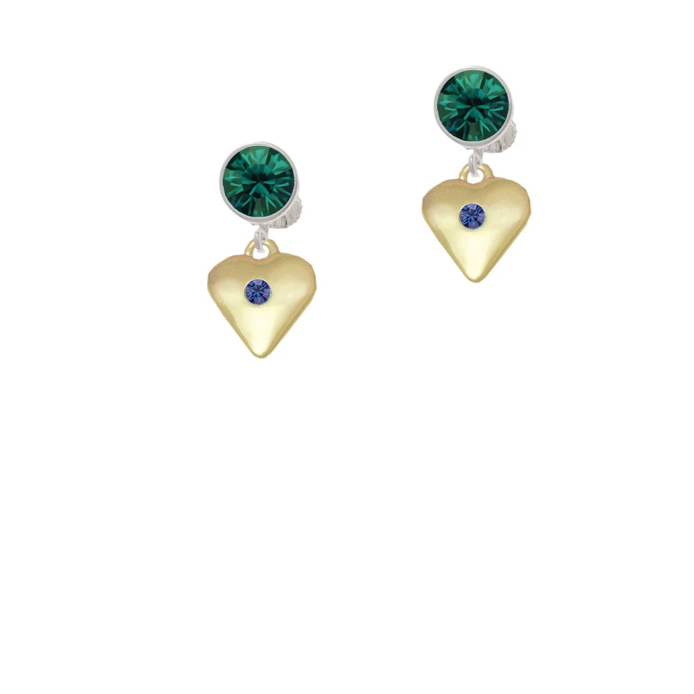 Large September - Blue Crystal Gold Tone Heart Crystal Clip On Earrings (5)