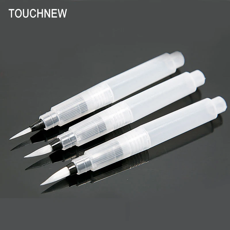 

TOUCHNEW 3Pcs/Set water color Round Soft BRush Pen Set Size Middle ART long Water Brush pen flat nib Watercolor Art marker