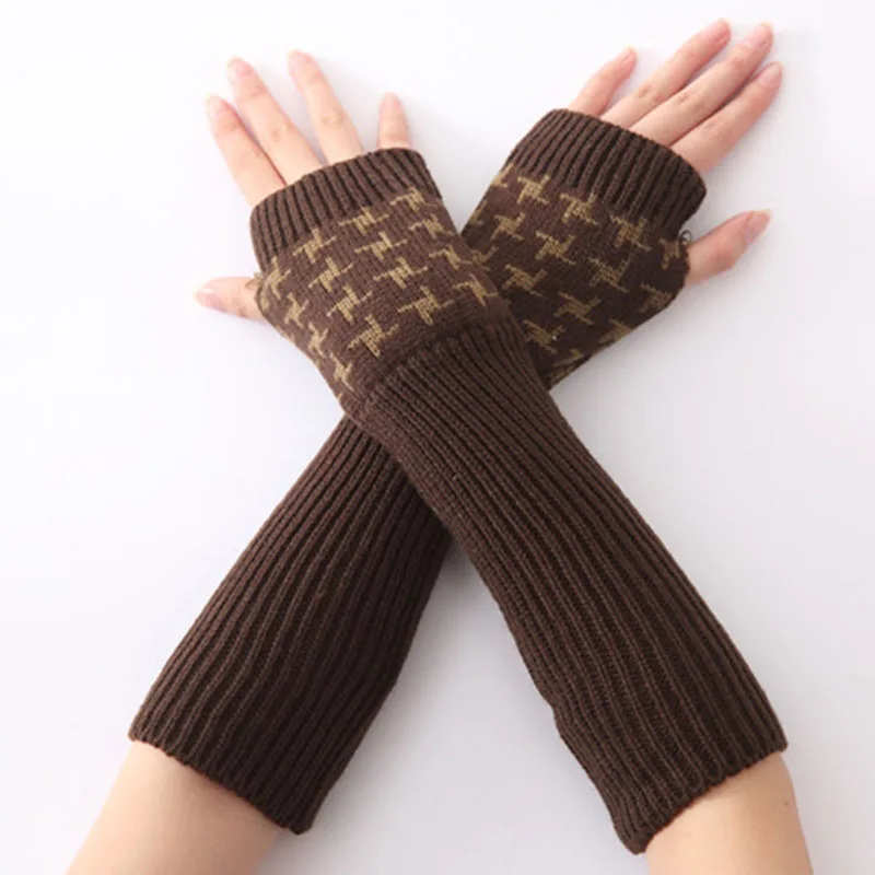 Женские перчатки, теплые зимние перчатки для женщин, вязаные перчатки с птичьими пальцами, теплые митенки, длинные перчатки без пальцев, женские перчатки - Цвет: Brown