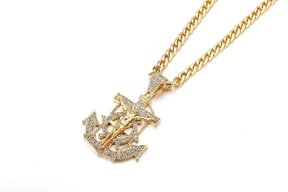Fashion Jewelry Boat Anchor Pendant Necklace Hip Hop Gold/Silver Plated