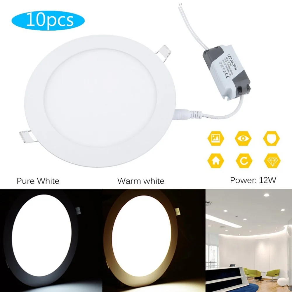 

Newest LED Down Light 10 PCS 12W Ceiling Spot Light Ultra Slim Recessed LED Flat Panels Round Ceiling Lamp Home Accessories