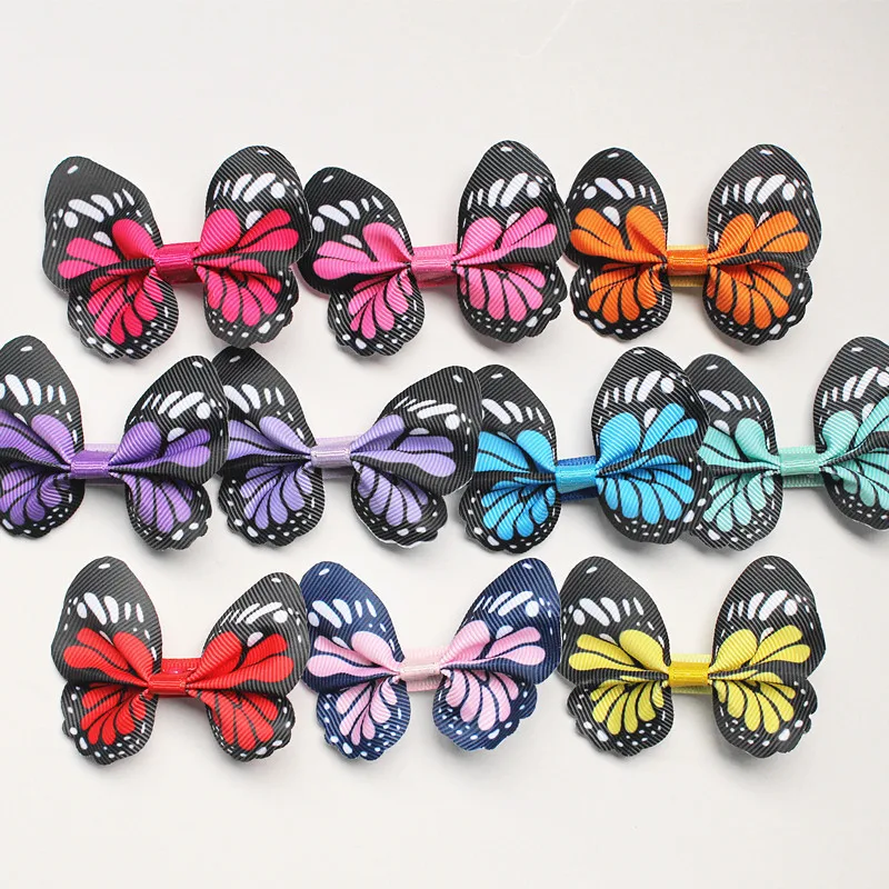 

New 20pcs/lot Cartoon Girls Ribbon Girls Hair Clips Bestseller Butterfly Shape Barrettes Lovely Kids Printing Animals Hairpins