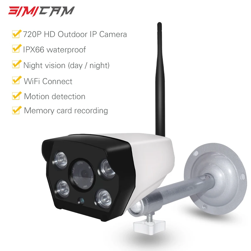 

Surveillance Outdoor Camera WiFi 720P HD IP Cam SD Card Storage Wireless Weatherproof Security Bullet Camera