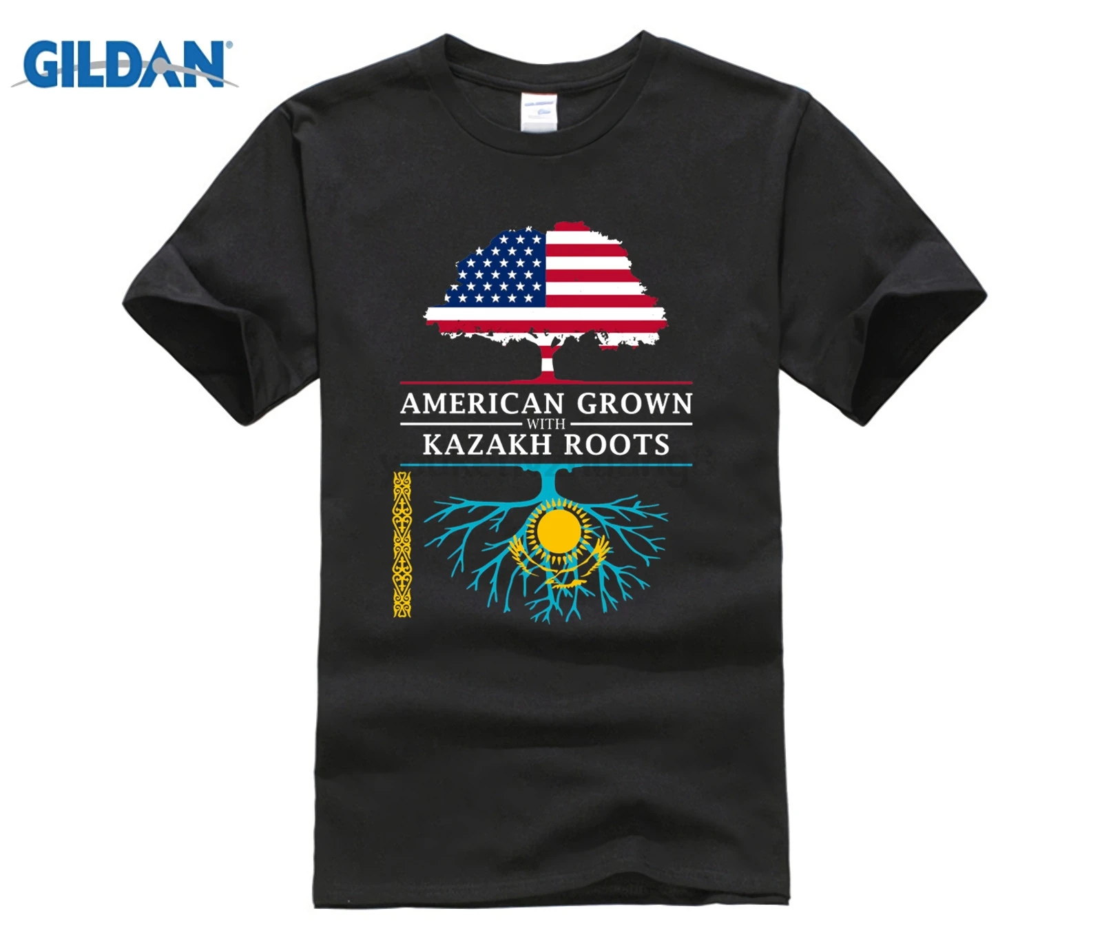 

ROOTS GILDAN SHIRT American Grown with Kazakh Roots - Kazakhstan Design T-Shirt